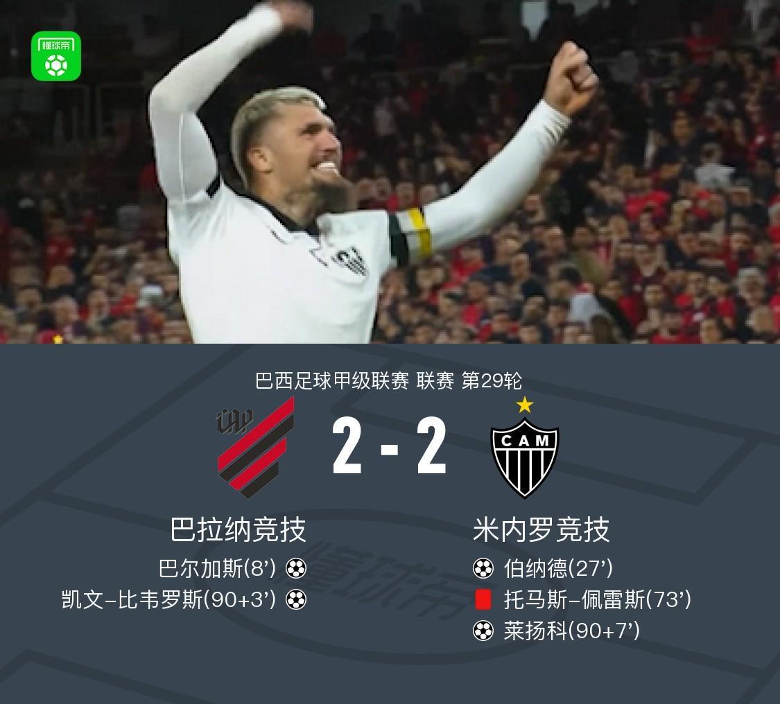 巴拉纳竞技2-2米内罗竞技,莱扬科绝平,巴尔加斯先拔头筹,